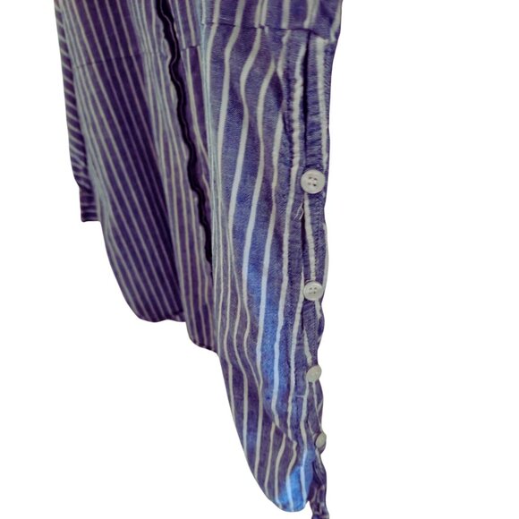 ZARA trf Collection Relaxed Linen/Cotton Blend Striped Blue White Tunic Shirt - Picture 9 of 14